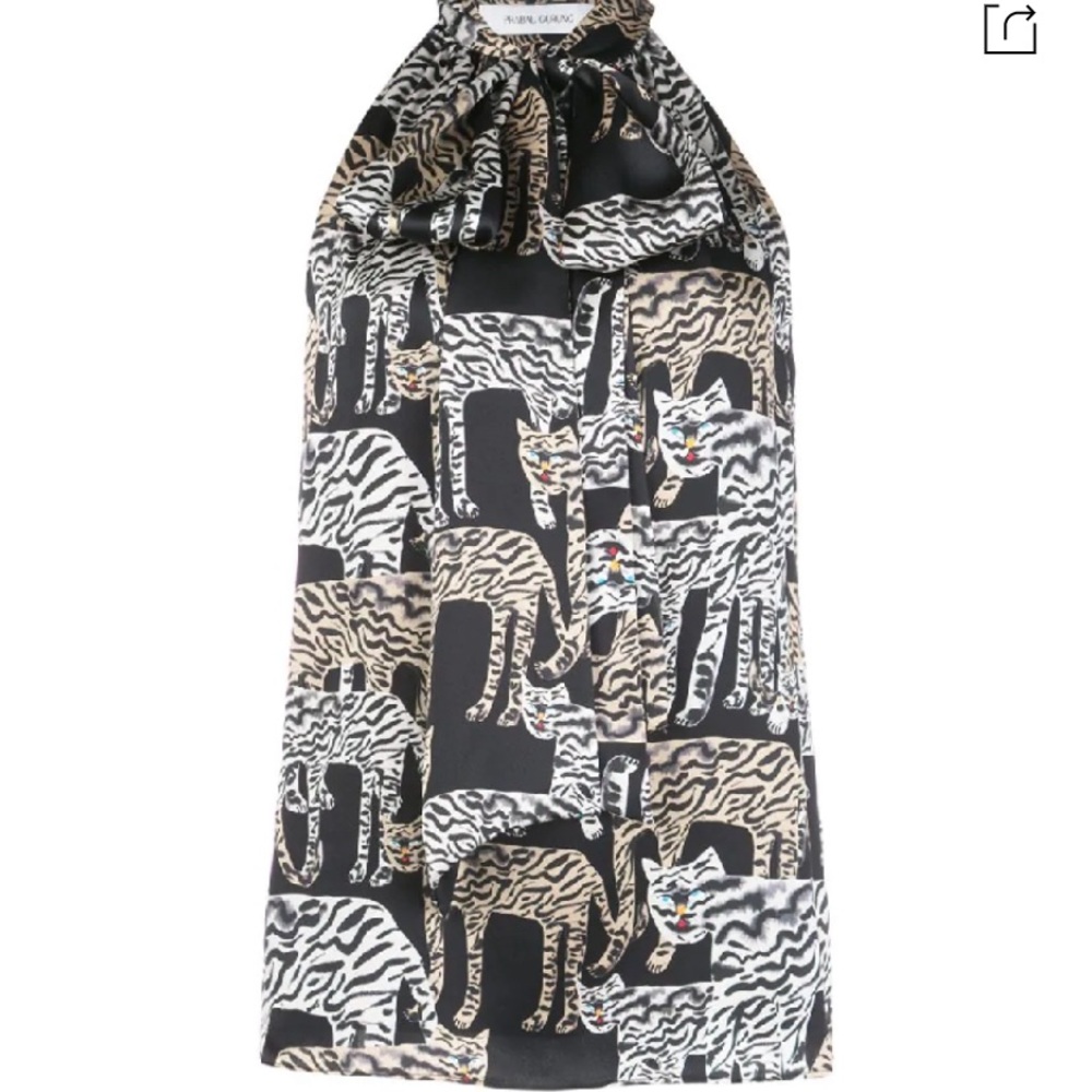$695 Prabal gurung tiger silk tie neck blouse